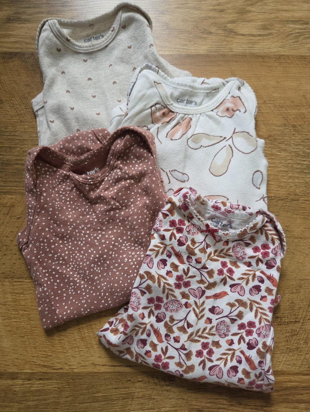 Carter's Long Sleeve Bodysuits - 4 Pieces - White Brown Pink